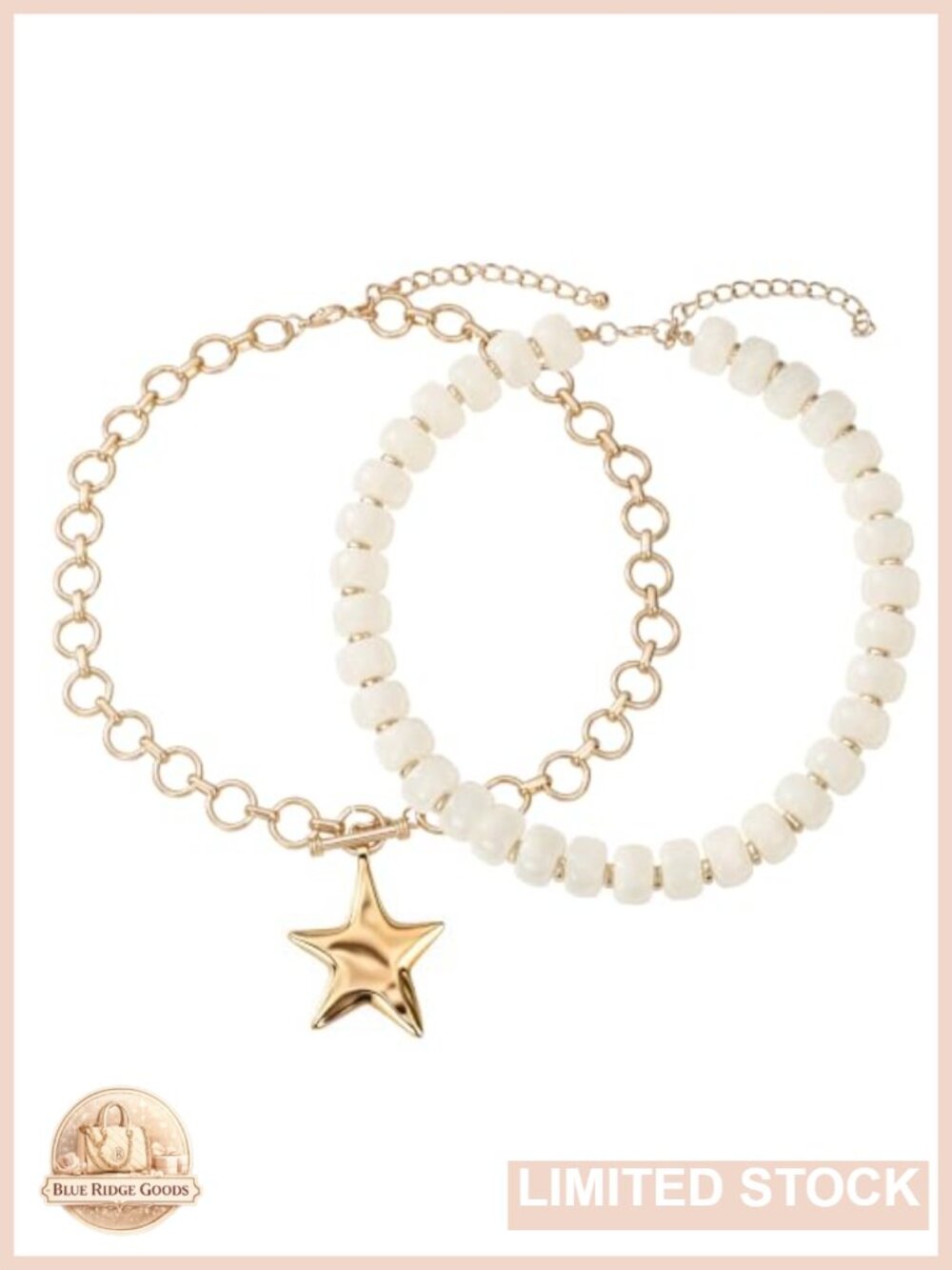 Chunky Hammered Gold Cross Star Heart Necklace Layered Chain Set